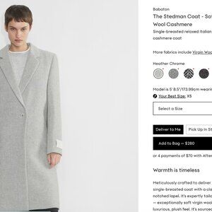 Aritzia Stedman Wool Cashmere Coat, Medium grey XS